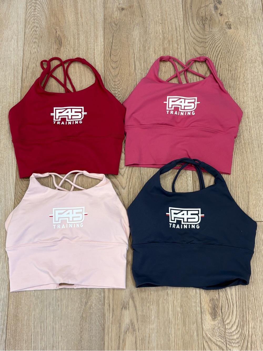 F45 Women's Strappy Sports Bra - Burgundy, Pink, Blush, Navy